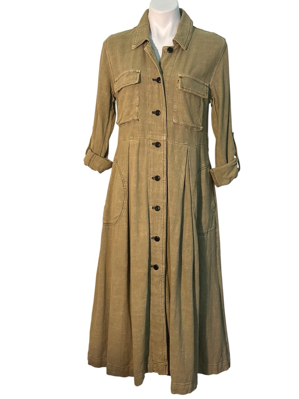 Free People Classic Button-Front Rainz Duster jacket. S/P.